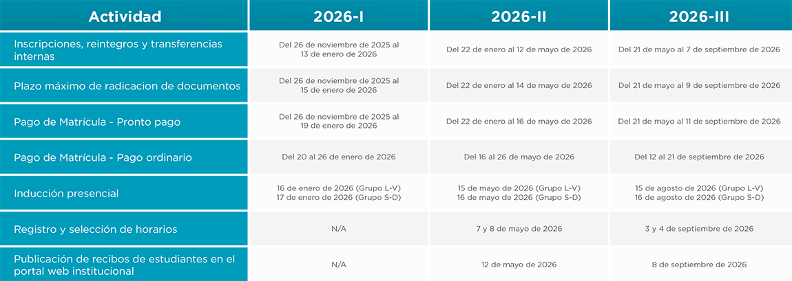 Calendario Estudiantes Nuevos 2026
