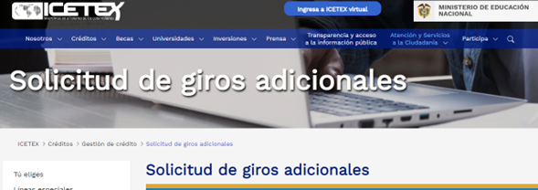 primer paso SOLICITUD GIRO ADICIONAL icetex
