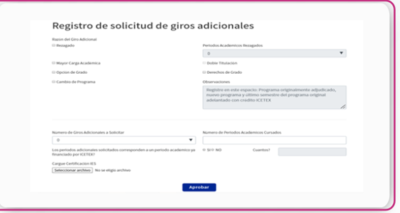 cuarto paso SOLICITUD GIRO ADICIONAL icetex